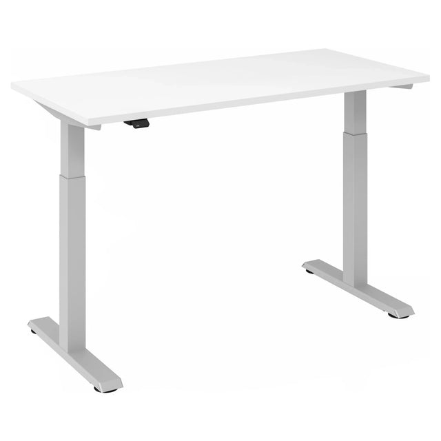Scrivania regolabile elettricamente in altezza XMST 614 S in bianco-argento con piano rettangolare di hjh OFFICE PRO