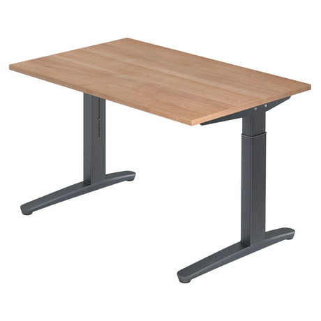Scrivania regolabile in altezza XTRA XB 12 GG in aspetto noce con struttura grigio scuro di hjh OFFICE PRO