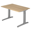 Scrivania regolabile in altezza XTRA XB 12 SS effetto rovere con gambe a T grigie di hjh OFFICE PRO
