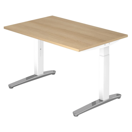 Scrivania regolabile in altezza XTRA XB 12 WC in rovere con gambe bianche di hjh OFFICE PRO