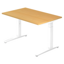 Scrivania regolabile in altezza XTRA XB 12 WW con piano color faggio e struttura bianca di hjh OFFICE PRO