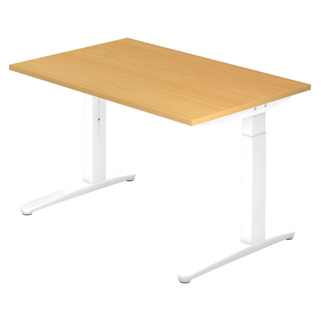 Scrivania regolabile in altezza XTRA XB 12 WW con piano color faggio e struttura bianca di hjh OFFICE PRO
