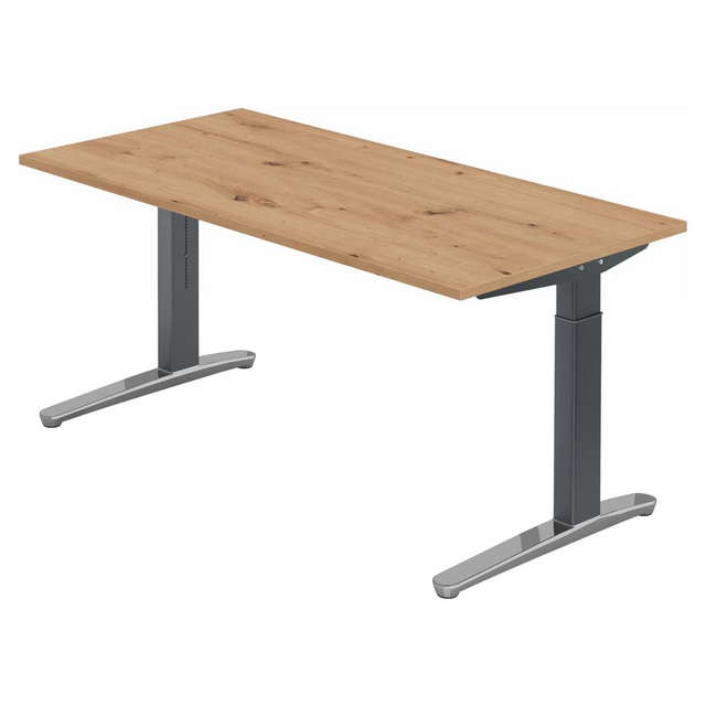 Scrivania regolabile in altezza XTRA XB 16 GC in rovere rustico con piedi a T grigi di hjh OFFICE PRO