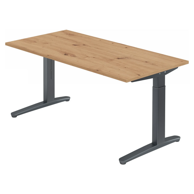 Scrivania regolabile in altezza XTRA XB 16 GG in rovere rustico con gambe grigie di hjh OFFICE PRO