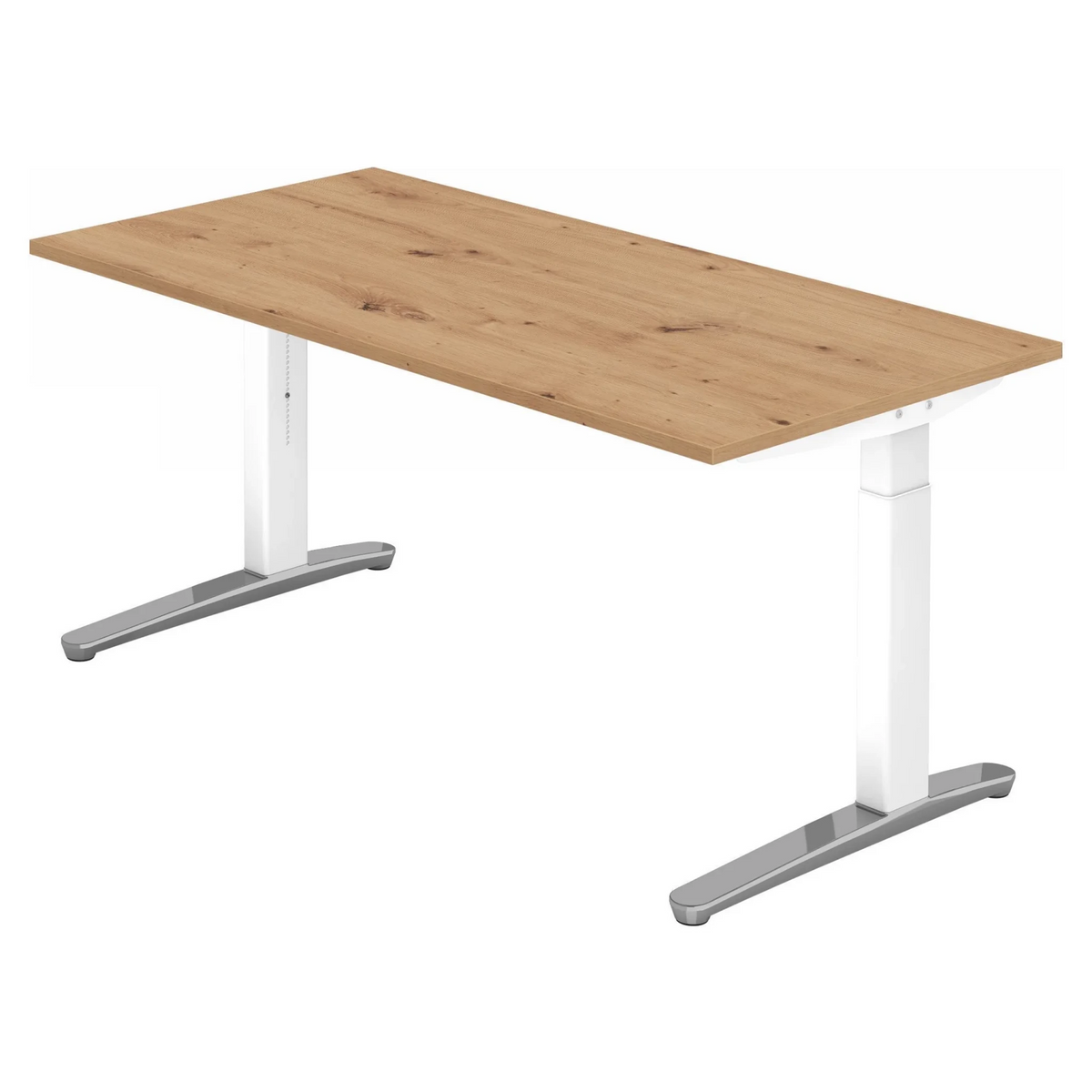 Scrivania regolabile in altezza XTRA XB 16 WC con piano in rovere nodoso e gambe bianche di hjh OFFICE PRO