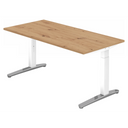 Scrivania regolabile in altezza XTRA XB 16 WC con piano in rovere nodoso e gambe bianche di hjh OFFICE PRO