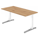 Scrivania regolabile in altezza XTRA XB 16 WC con piano in rovere nodoso e gambe bianche di hjh OFFICE PRO