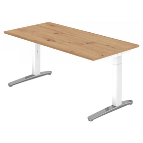 Scrivania regolabile in altezza XTRA XB 16 WC con piano in rovere nodoso e gambe bianche di hjh OFFICE PRO