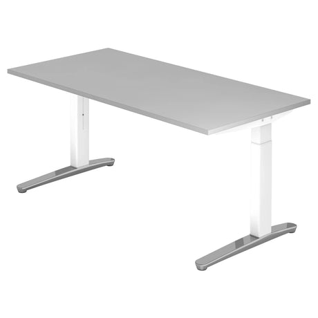 Scrivania regolabile in altezza XTRA XB 16 WC con piano grigio e struttura bianca di hjh OFFICE PRO