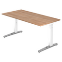 Scrivania regolabile in altezza XTRA XB 16 WC in aspetto noce con struttura bianca di hjh OFFICE PRO