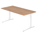 Scrivania regolabile in altezza XTRA XB 16 WW con piano in noce e struttura bianca di hjh OFFICE PRO