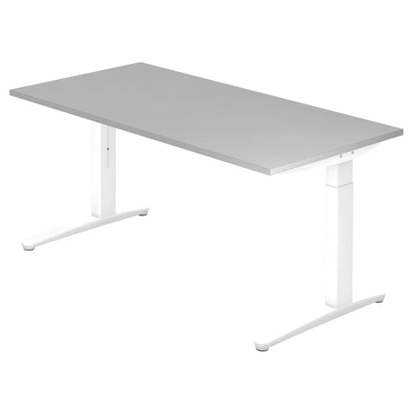 Scrivania regolabile in altezza XTRA XB 16 WW con piano grigio e struttura bianca di hjh OFFICE PRO