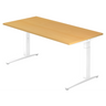 Scrivania regolabile in altezza XTRA XB 16 WW con piano color faggio e struttura bianca di hjh OFFICE PRO