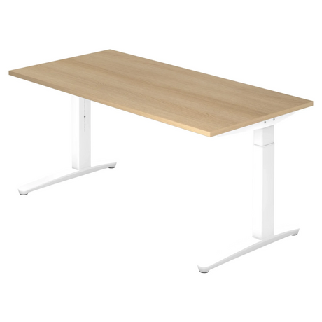 Scrivania regolabile in altezza XTRA XB 16 WW con piano in rovere e struttura bianca di hjh OFFICE PRO
