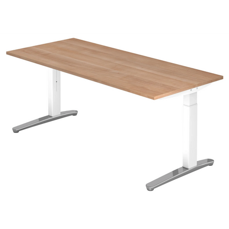 Scrivania regolabile in altezza XTRA XB 19 WC con piano in noce e gambe bianche di hjh OFFICE PRO