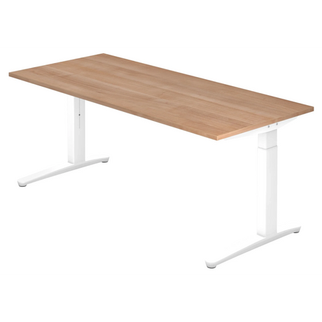 Scrivania regolabile in altezza XTRA XB 19 WW con piano in noce e struttura bianca di hjh OFFICE PRO