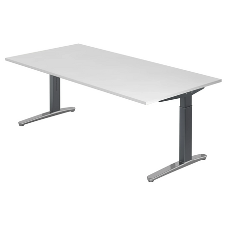 Scrivania regolabile in altezza XTRA XB 2E GC con piano bianco e gambe grigie di hjh OFFICE PRO