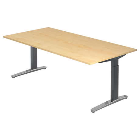 Scrivania regolabile in altezza XTRA XB 2E GC in effetto acero con gambe in metallo grigio di hjh OFFICE PRO