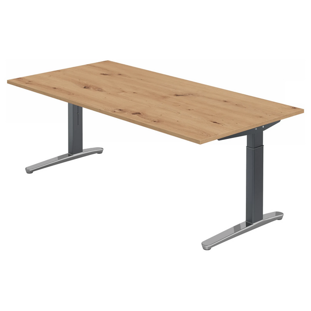 Scrivania regolabile in altezza XTRA XB 2E GC in rovere nodoso con gambe grigie di hjh OFFICE PRO