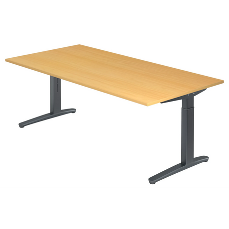 Scrivania regolabile in altezza XTRA XB 2E GG in faggio con struttura grigio scuro di hjh OFFICE PRO