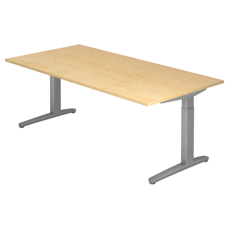 Scrivania regolabile in altezza XTRA XB 2E SS con superficie in acero chiaro e gambe grigie di hjh OFFICE PRO