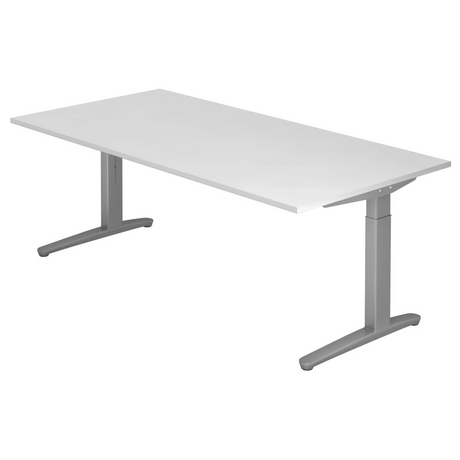 Scrivania regolabile in altezza XTRA XB 2E SS con piano bianco e gambe grigie di hjh OFFICE PRO