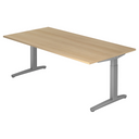 Scrivania regolabile in altezza XTRA XB 2E SS in effetto rovere con piedi a T grigi di hjh OFFICE PRO