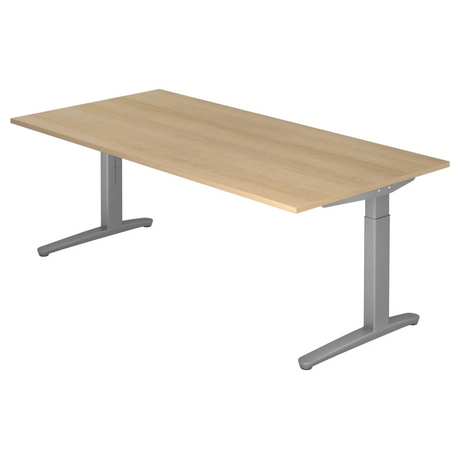 Scrivania regolabile in altezza XTRA XB 2E SS in effetto rovere con piedi a T grigi di hjh OFFICE PRO