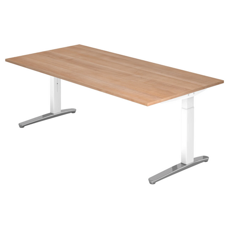 Scrivania regolabile in altezza XTRA XB 2E WC in aspetto noce con gambe bianche di hjh OFFICE PRO