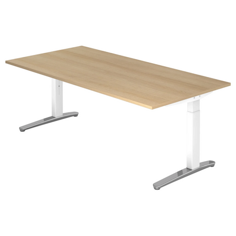 Scrivania regolabile in altezza XTRA XB 2E WC effetto rovere con gambe bianche di hjh OFFICE PRO
