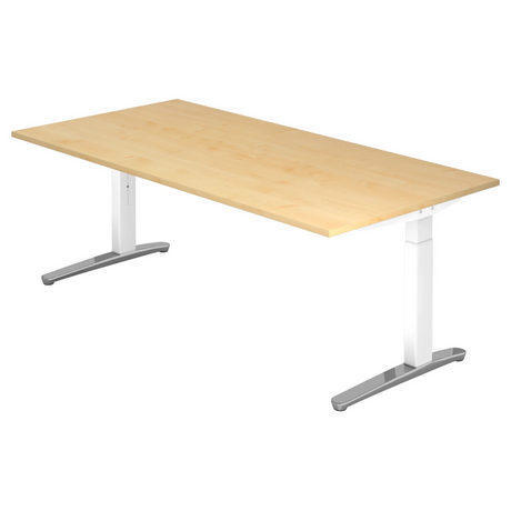 Scrivania regolabile in altezza XTRA XB 2E WC effetto acero con gambe bianche di hjh OFFICE PRO