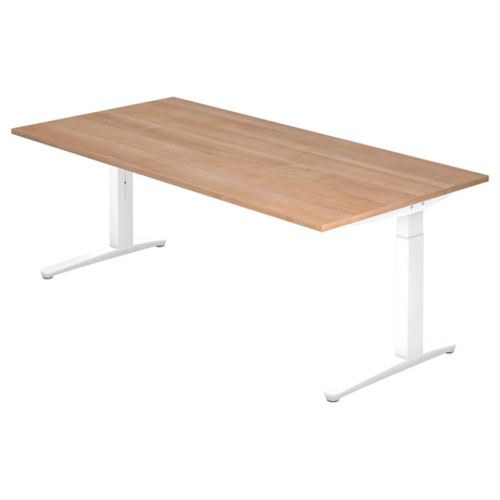 Scrivania regolabile in altezza XTRA XB 2E WW effetto noce con gambe bianche di hjh OFFICE PRO