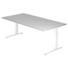 Scrivania regolabile in altezza XTRA XB 2E WW con piano grigio e struttura bianca di hjh OFFICE PRO