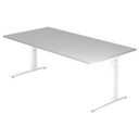 Scrivania regolabile in altezza XTRA XB 2E WW con piano grigio e struttura bianca di hjh OFFICE PRO