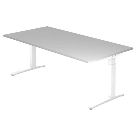 Scrivania regolabile in altezza XTRA XB 2E WW con piano grigio e struttura bianca di hjh OFFICE PRO