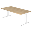 Scrivania regolabile in altezza XTRA XB 2E WW con piano in rovere rustico e struttura bianca di hjh OFFICE PRO