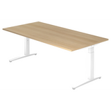Scrivania regolabile in altezza XTRA XB 2E WW con piano in rovere rustico e struttura bianca di hjh OFFICE PRO
