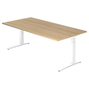 Scrivania regolabile in altezza XTRA XB 2E WW con piano in rovere rustico e struttura bianca di hjh OFFICE PRO