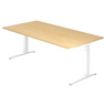 Scrivania regolabile in altezza XTRA XB 2E WW con piano in legno d'acero e gambe bianche di hjh OFFICE PRO