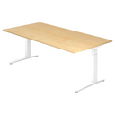 Scrivania regolabile in altezza XTRA XB 2E WW con piano in legno d'acero e gambe bianche di hjh OFFICE PRO