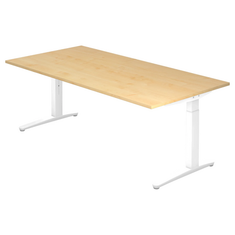 Scrivania regolabile in altezza XTRA XB 2E WW con piano in legno d'acero e gambe bianche di hjh OFFICE PRO