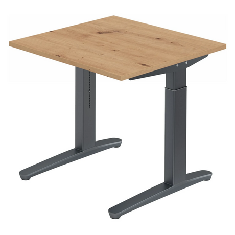 Scrivania regolabile in altezza XTRA XB 8 GG con piano in rovere nodoso e gambe grigie di hjh OFFICE PRO