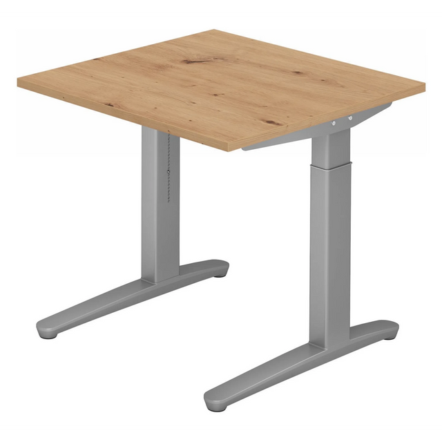 Scrivania regolabile in altezza XTRA XB 8 SS con piano in rovere rustico e struttura grigia di hjh OFFICE PRO