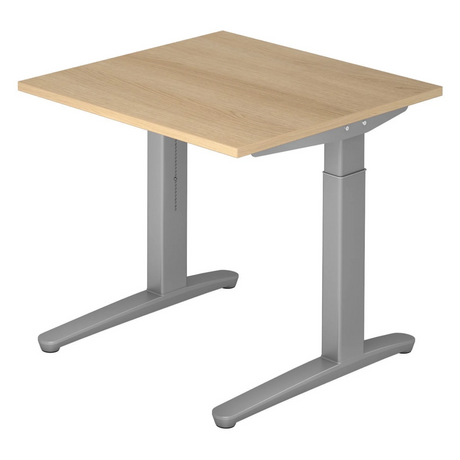 Scrivania regolabile in altezza XTRA XB 8 SS con piano in rovere chiaro e gambe grigie di hjh OFFICE PRO