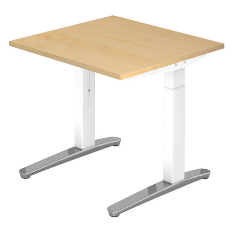 Scrivania regolabile in altezza XTRA XB 8 WC con piano in legno d'acero e gambe bianche di hjh OFFICE PRO