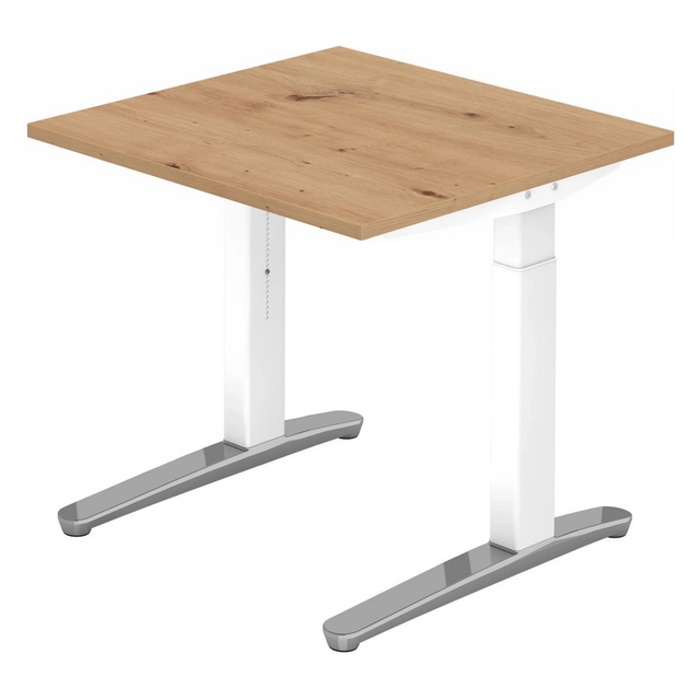 Scrivania regolabile in altezza XTRA XB 8 WC in rovere nodoso con gambe bianche di hjh OFFICE PRO