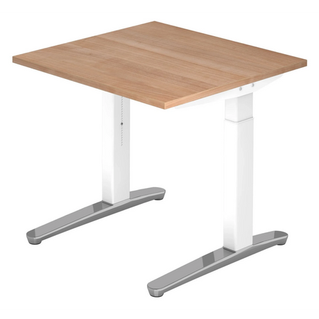 Scrivania regolabile in altezza XTRA XB 8 WC in look noce con struttura bianca di hjh OFFICE PRO