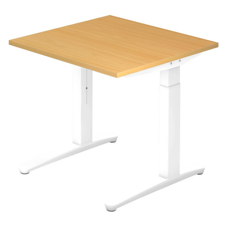Scrivania regolabile in altezza XTRA XB 8 WW con piano color faggio e struttura bianca di hjh OFFICE PRO