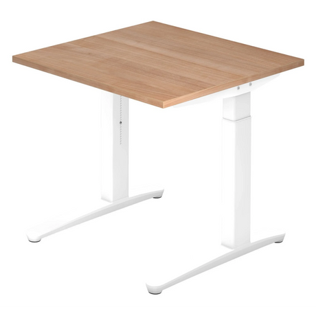 Scrivania regolabile in altezza XTRA XB 8 WW con piano in noce e struttura bianca di hjh OFFICE PRO