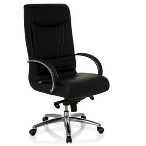Sedia girevole XXL F 400 con rivestimento in pelle nera e base a stella cromata di hjh OFFICE